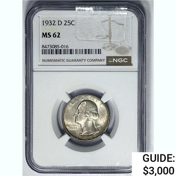 1932D Washington Silver Quarter NGC MS62