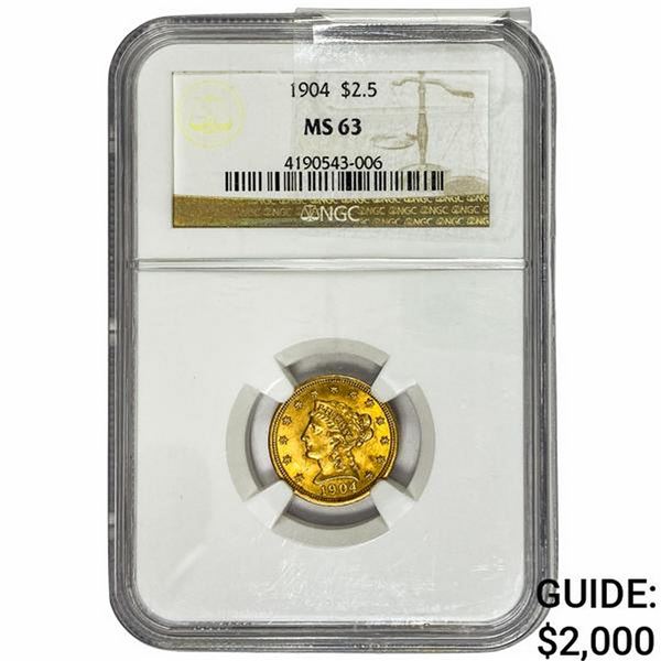 1904 $2.50 Gold Quarter Eagle NGC MS63