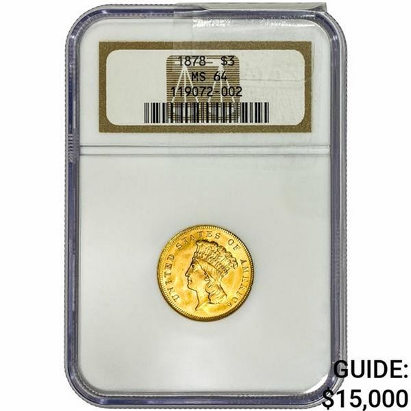 1878 $3 Gold Piece NGC MS64