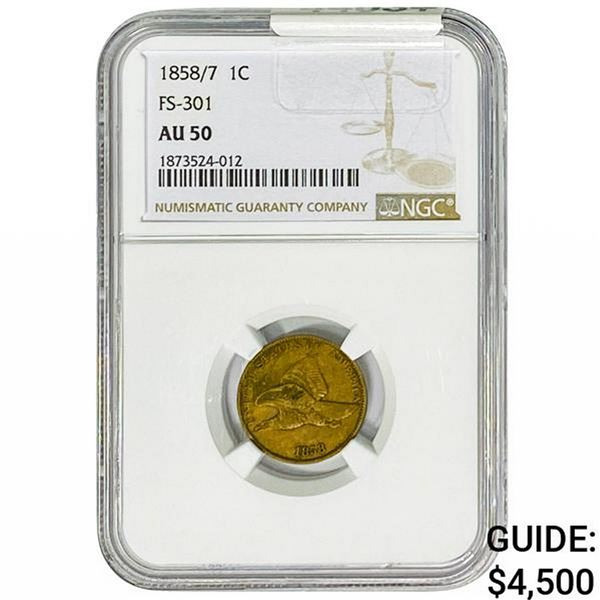1858/ 7 Flying Eagle Cent NGC AU50 FS-301