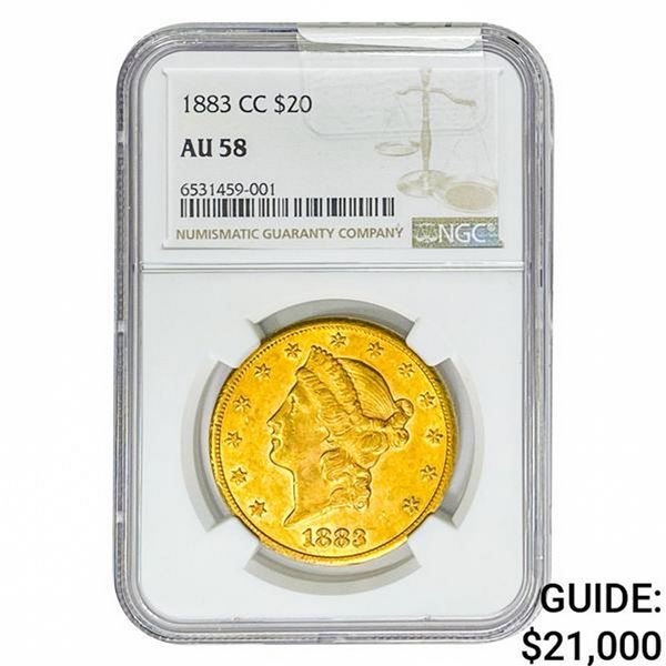 1883-CC $20 Gold Double Eagle NGC AU58