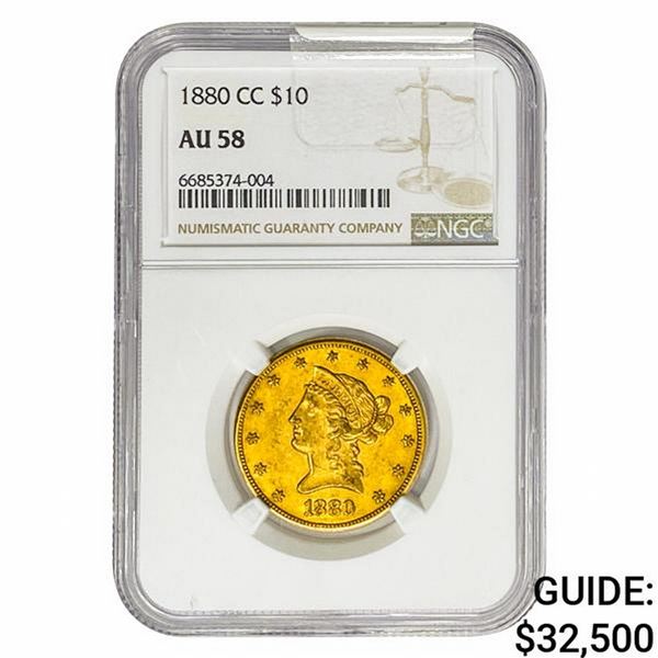 1880-CC $10 Gold Eagle NGC AU58