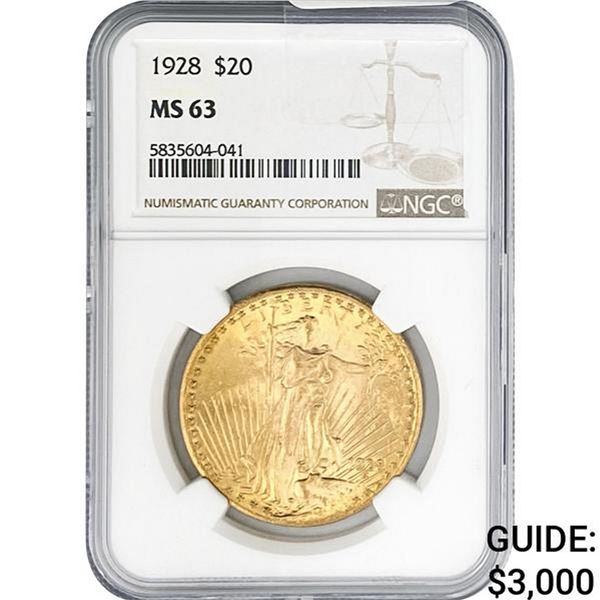 1928 $20 Gold Double Eagle NGC MS63
