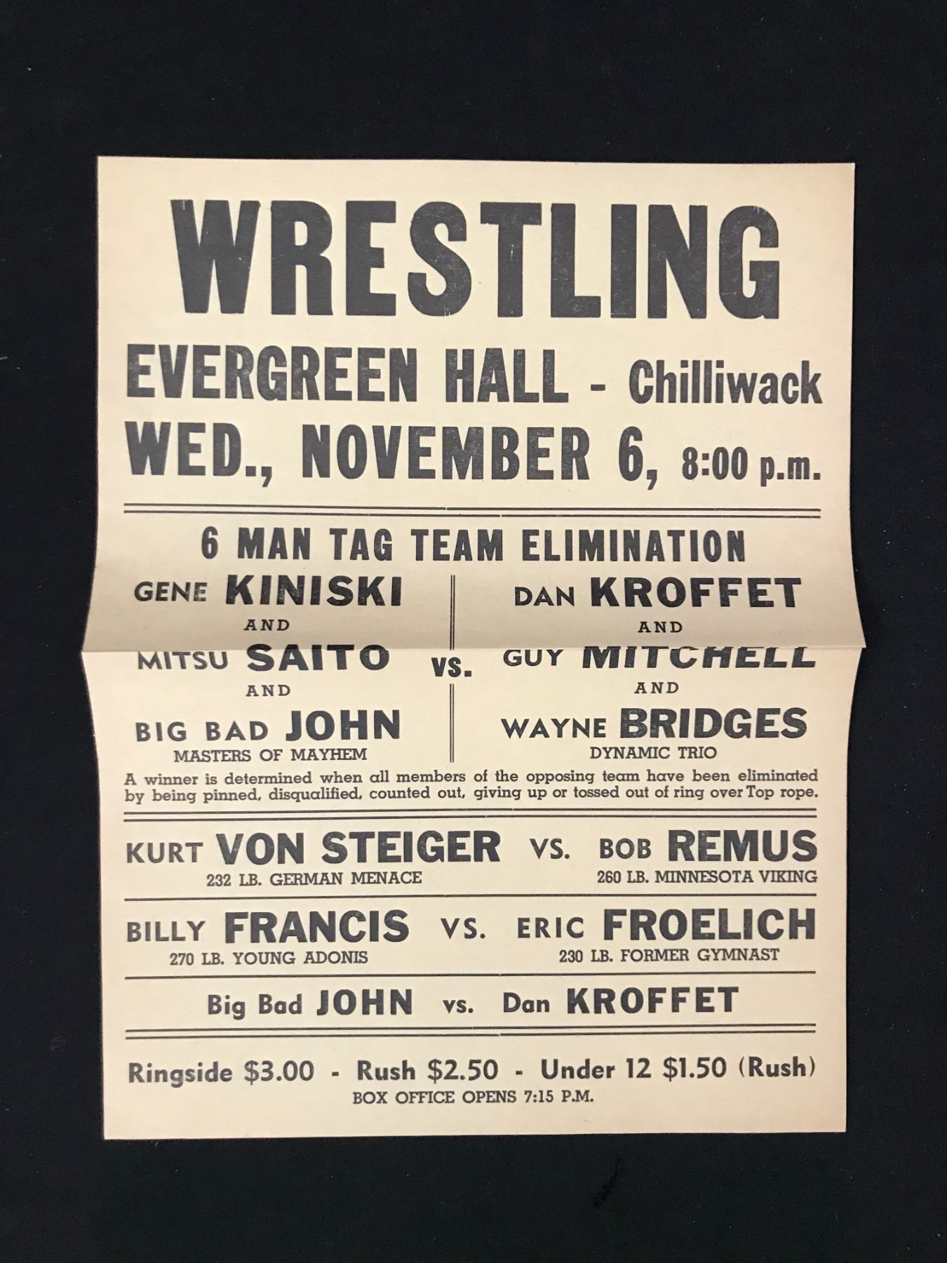 VINTAGE 1970'S WRESTLING POSTER