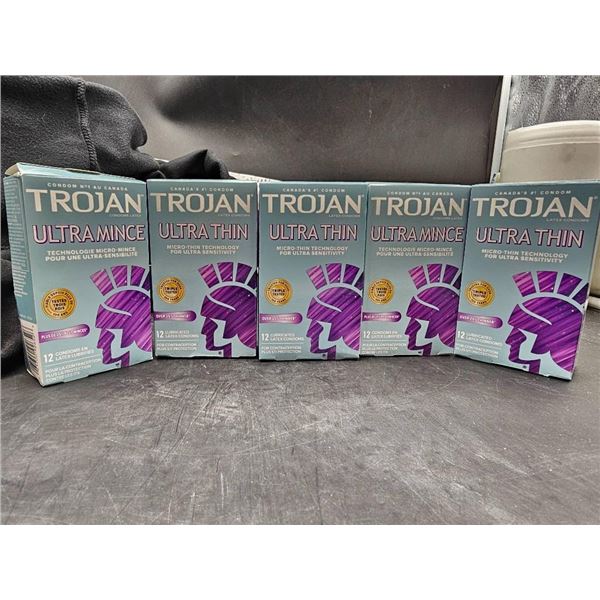 Trojan Ultra Thin Condoms – Lot of 5 Boxes (12 Per Box)