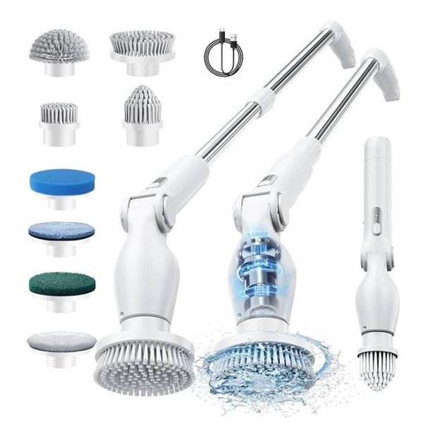 Leebein Electric Spin Scrubber, Cordless Cleaning Brush with 8 Replaceable Brush Heads, Adjustable E