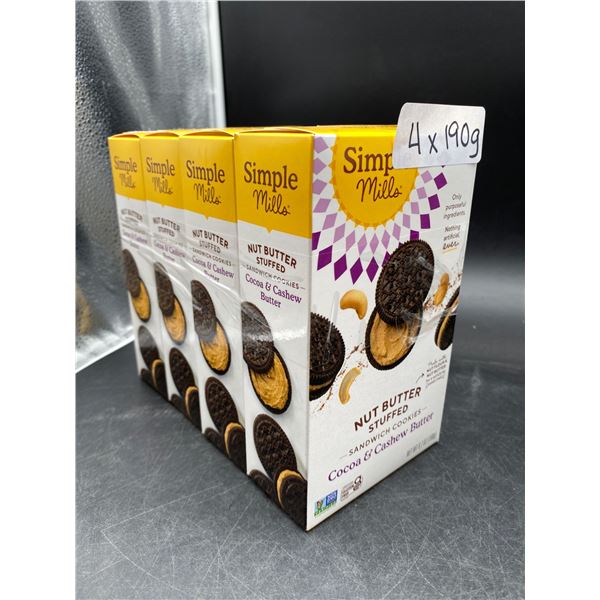Simple Mills Nut Butter Stuffed Sandwich Cookies, Cocoa & Cashew Butter, 4 x 190g