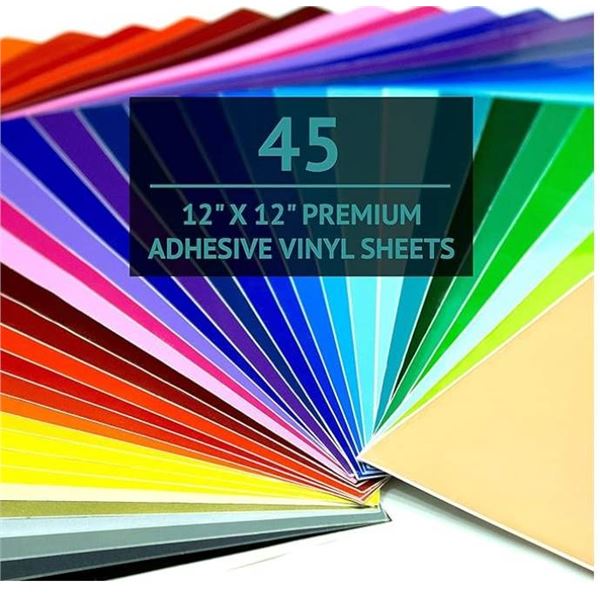 Bright Idea Supplies Self-Adhesive Vinyl Sheets, 45 Sheets, 12x12in, 38 Colors