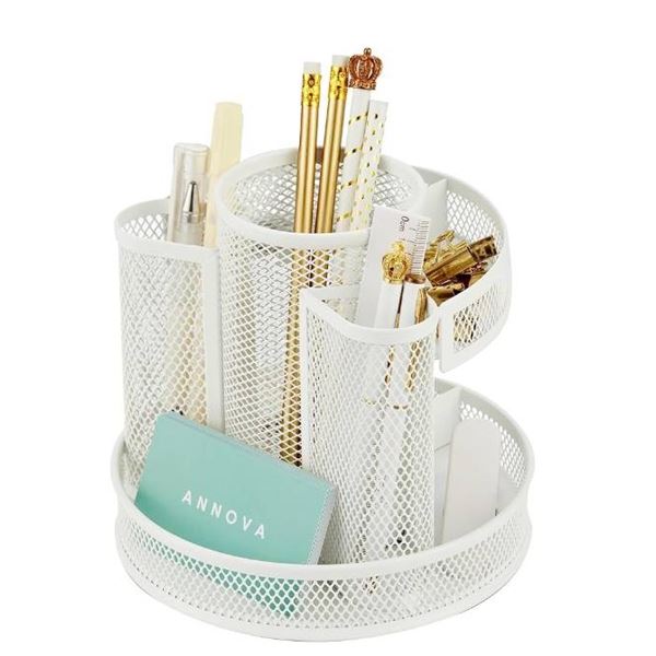 Annova Mesh Desk Organizer Rotate with 6 Compartments Round Spinning Tidy Candy/Pen Holder Desk Acce
