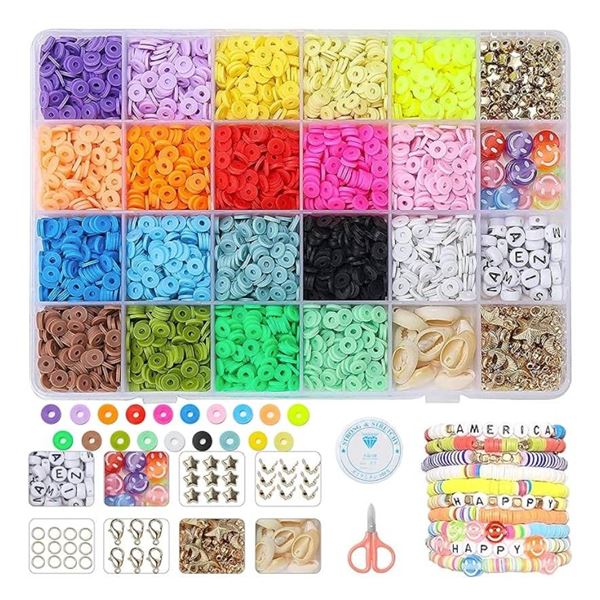 4500PCS Polymer Clay Beads kit for Jewelry Making 19 Colors Flat Round Disc Beads for Necklace Makin