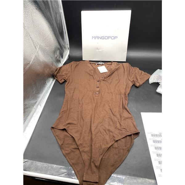 MANGOPOP WomenÕs Brown Snap Crotch Bodysuit
