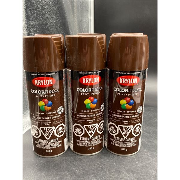 Krylon Colormaxx Paint + Primer Gloss Leather Brown 340g (3 Cans)