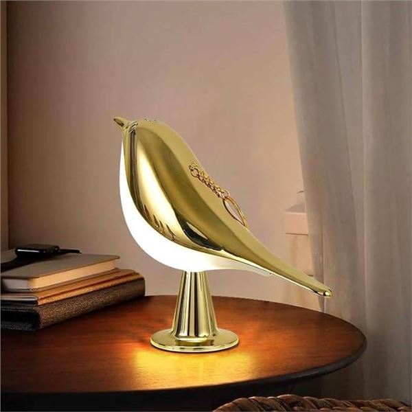 RUIOMII Bird Lamp with 3 Color Temperatures, RechargeableTouch Dimming Bird Night Light Champagne