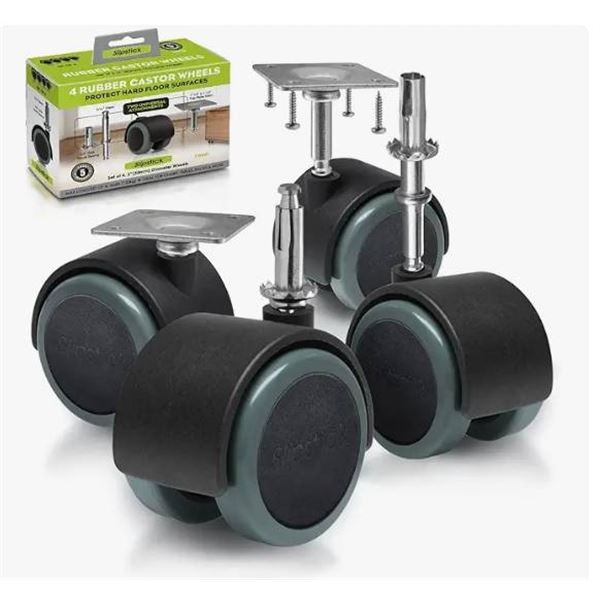 Slipstick CB681 50mm (2 Inch) Floor Protector Rubber Caster Wheels (Set of 4) 5/16 Inch Stem or Top 