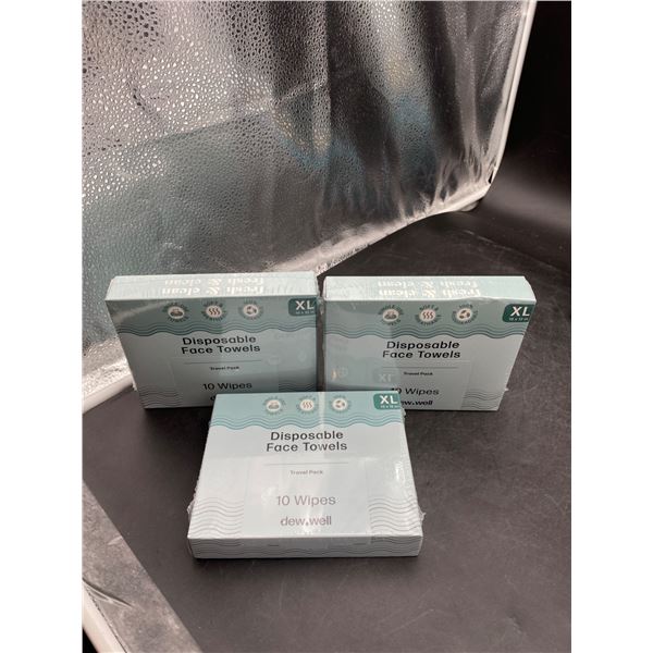 Disposable Face Towels Travel Pack, XL, 10 Wipes Each Lot of 3