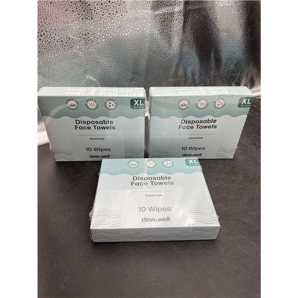 Disposable Face Towels Travel Pack, XL, 10 Wipes Each Lot of 3