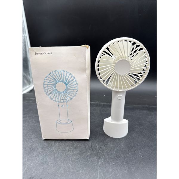 Portable Handheld Fan With Charging Dock, White