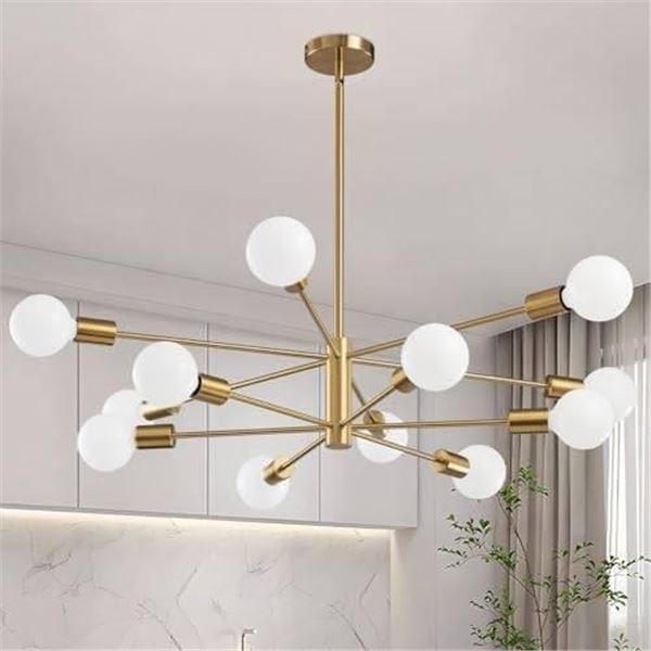 Modern Sputnik Chandelier Light Fixture, Model 8006PL-12GD-US