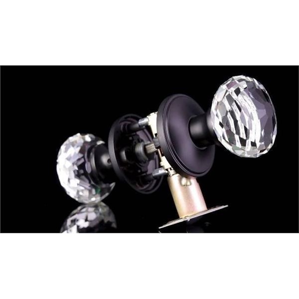 LOT OF 2 Crystal-Style Door Knob Set with Black Finish and Included Hardware