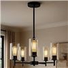 Image 1 : LWYTJO Black Chandelier 5 Lights Modern Farmhouse Chandeliers with Clear Glass Shades, Dining Room L