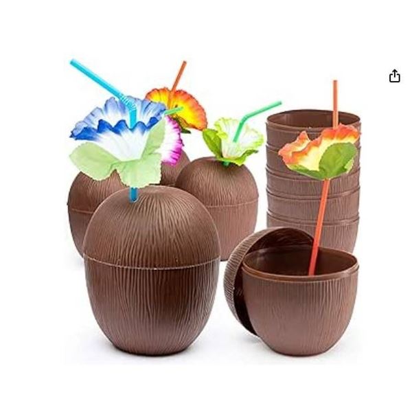 Prextex Coconut Cups With Hibiscus Straws Ð 18 Pieces