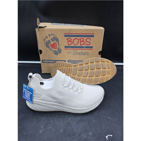 Skechers BOBS White Knit Memory Foam Shoes, Machine Washable Design Size 8.5