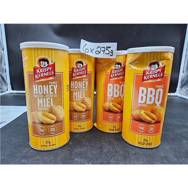 6 Krispy Kernels Peanut Canisters 275g Each Ð Honey and BBQ