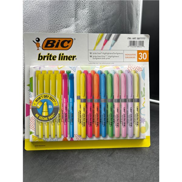 BIC Brite Liner 30-Count Grip Highlighters, Assorted Colors