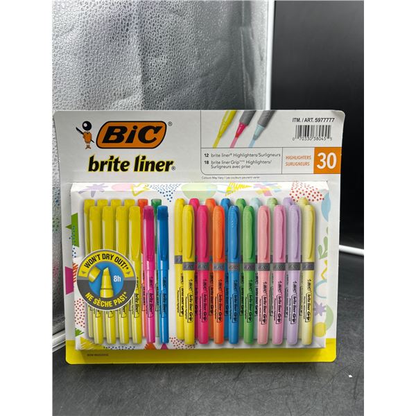 BIC Brite Liner 30-Count Grip Highlighters, Assorted Colors