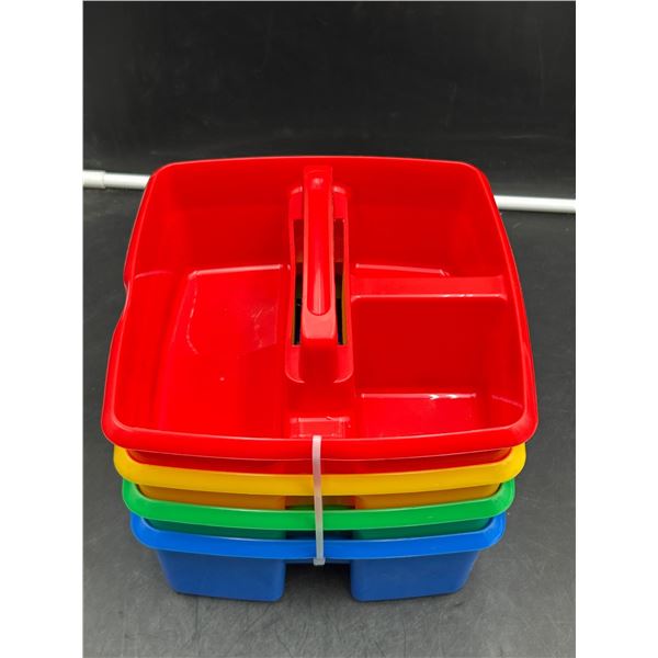 4 Multi-Color Plastic Storage Caddies with Compartments and Handle