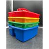 Image 3 : 4 Multi-Color Plastic Storage Caddies with Compartments and Handle