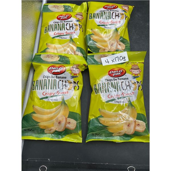 Dan-D-Pak Banana Chips Crispy Sweet 170g Bags, Lot of 4