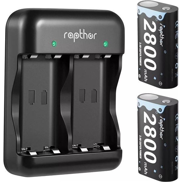 Rapthor 2800mAh 2.4V Ni-MH Rechargeable Battery Set with Charger for Xbox Controllers