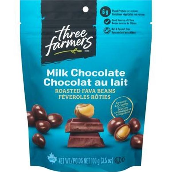 Three Farmers Milk Chocolate Roasted Fava Beans Net Wt 100g 6-Pack