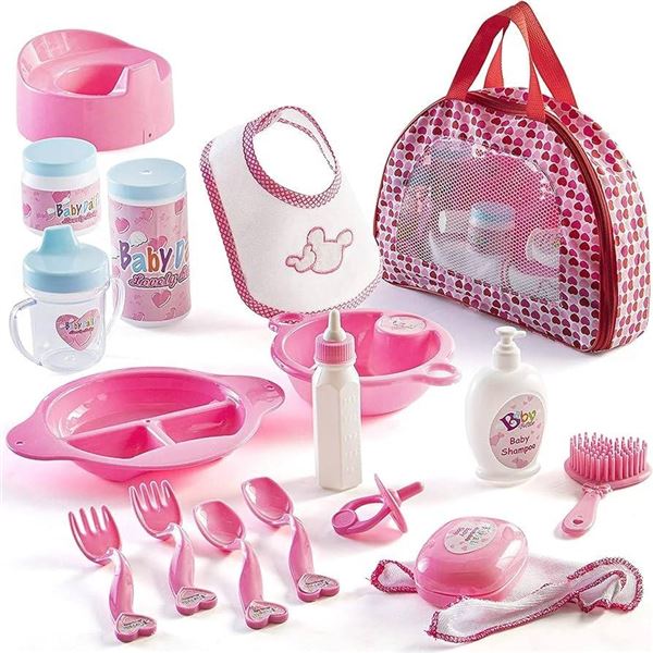 Prextex Baby Doll Accessories in Carrying Bag, 18 Pieces