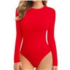 Image 1 : MANGOPOP WomenÕs Ribbed Long Sleeve Bodysuit, Size M, Red