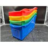 Image 2 : Four Stackable Plastic Storage Bins in Red, Yellow, Blue, and Green