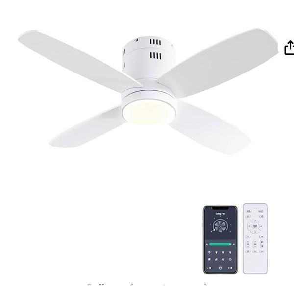 Ohniyou 38Ó Ceiling Fan with Lights Ð Modern Low Profile Ceiling Fans with Remote & APP Control
