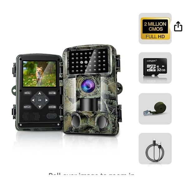 HAZA Wildlife Camera 58MP 2inch Huge Screen Game Trail Camera with Memory Card 2.7K 1520P HD Hunting