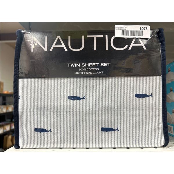 Nautica Twin Sheet Set, 100 Percent Cotton, 200 Thread Count, Whale Stripe Design