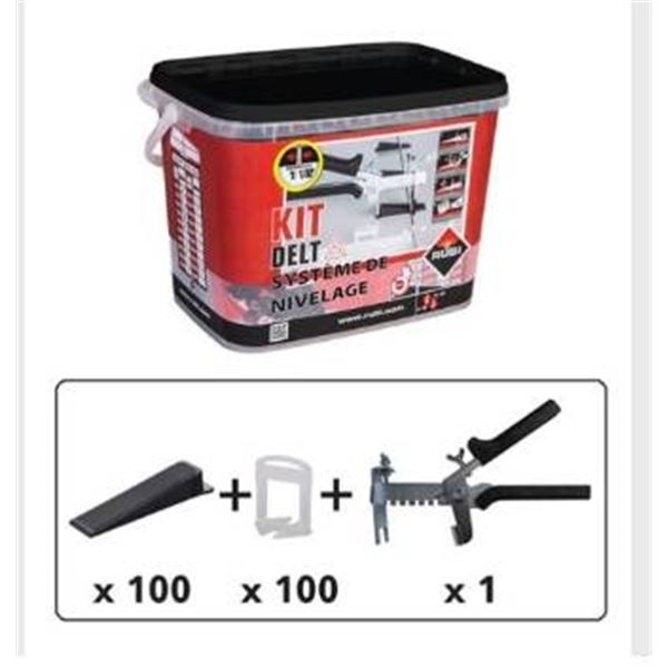 Rubi Tile Leveling System Delta V4 Kit with Pliers, 100 Clips 1/16_ and 100 Wedges