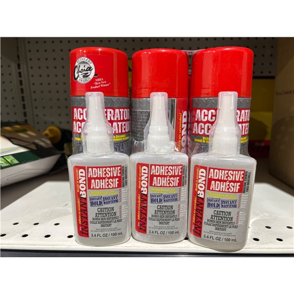 Instant Bond Adhesive and Accelerator Spray Set, 3.4 fl oz and 6 oz Lot of 3