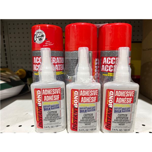 Instant Bond Adhesive and Accelerator Spray Set, 3.4 fl oz and 6 oz Lot of 3