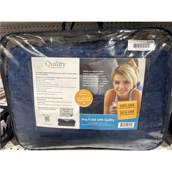 Quility 60x80in Weighted Blanket with 20lb Blue-Grey Cover