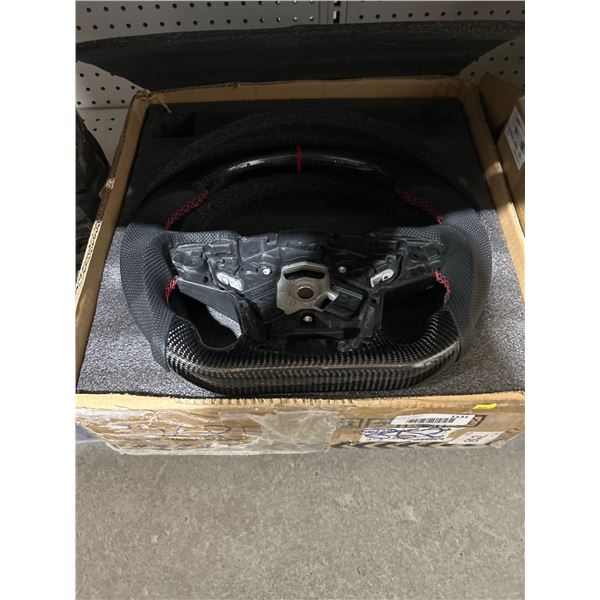 Automotive Steering Wheel With Carbon Fiber Finish and Mounting Bracket