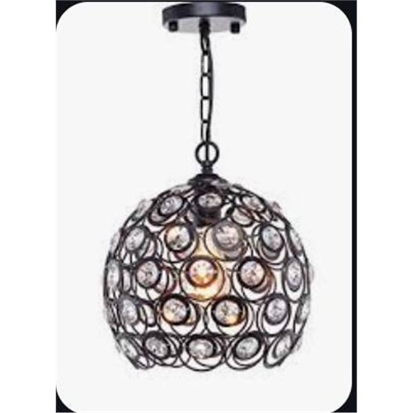 Black Metal Pendant Light Fixture with Crystal Accents