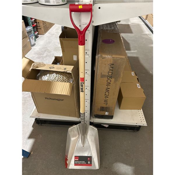 Garant Aluminum Snow Pusher with Red Grip and Wooden Handle