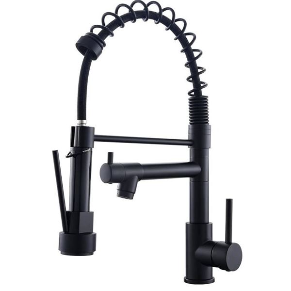 Fapully Black Kitchen Faucet, Commercial Kitchen Faucet with Pull Down Sprayer, Single Handle Spring