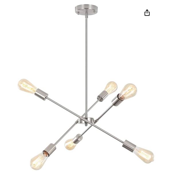 Sputnik Chandeliers for Kitchen Island,Brushed Nickel 6 Light Dining Room Lighting Fixtures Hanging,
