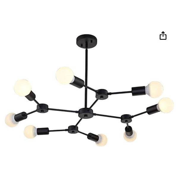 Semi Flush Mount Ceiling Light Black MELUCEE 8-Light Sputnik Chandelier Mid Century Modern Light Fix